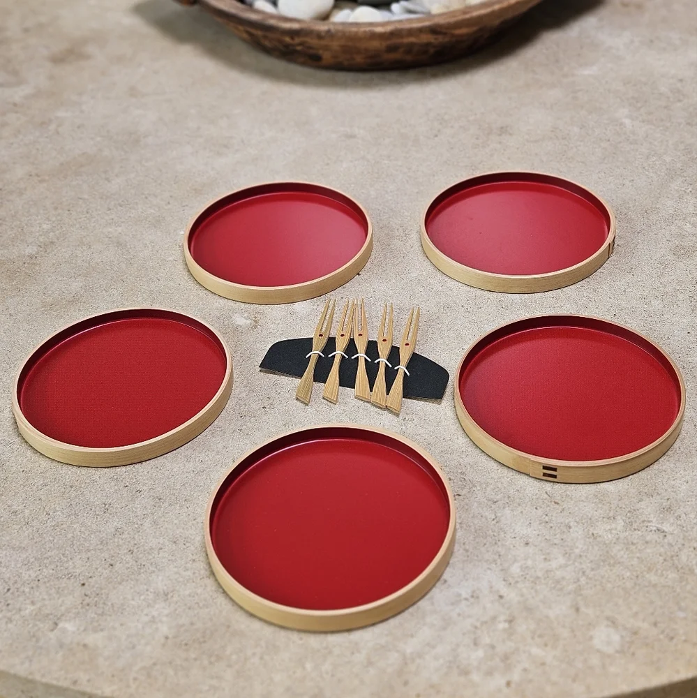Magewappa KURIKYU Bentwood Japanese Small Wooden Plates Set of 5 W/Forks…